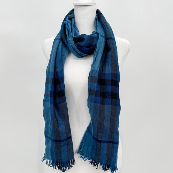 Burberry Scarf Blue Authentic Gauze Lightweight Plaid Nova Check Oversized Sheer - Picture 2 of 7
